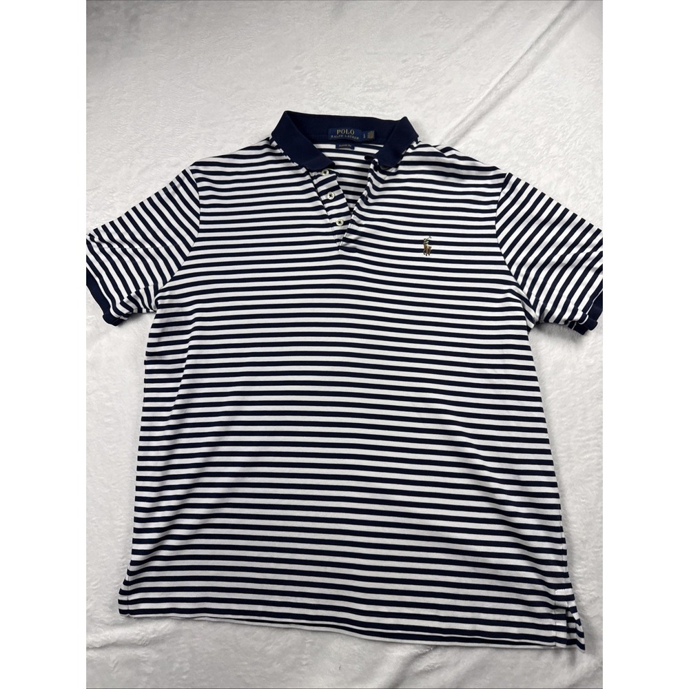 Polo Ralph Lauren Polo Shirt Mens Large Blue White Stripe Classic Fit Pony Logo